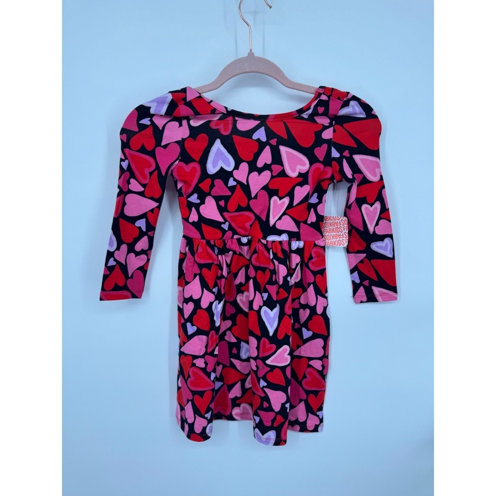 NWT FabKids A-line Dress Girl Small Black Multi Heart Print Long Sleeve Pullover